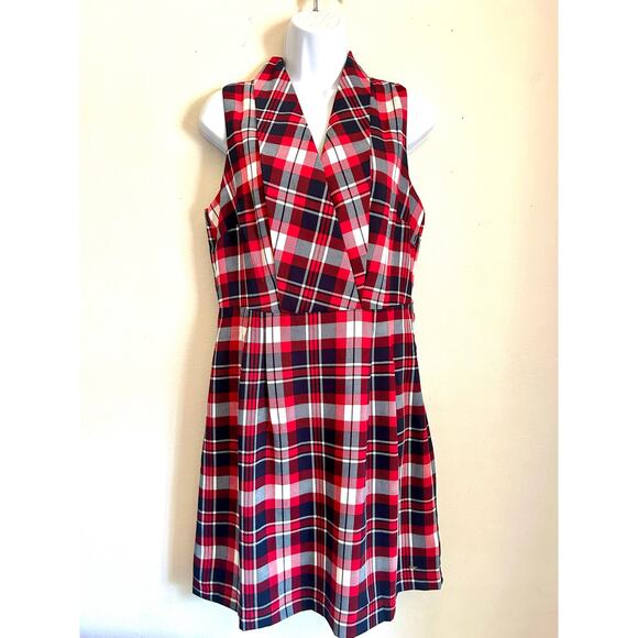 Tommy Hilfiger Women’s Navy Red Plaid A-Line Sleeveless Sheath Dress Size 6 - Picture 1 of 16